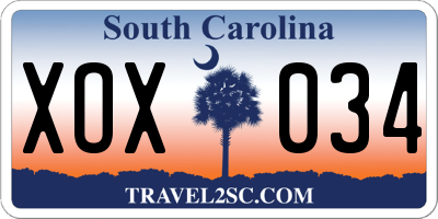 SC license plate XOX034