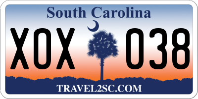 SC license plate XOX038
