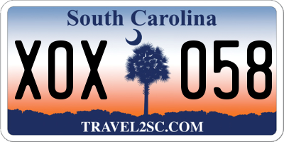 SC license plate XOX058