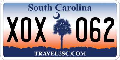 SC license plate XOX062