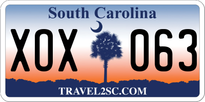 SC license plate XOX063