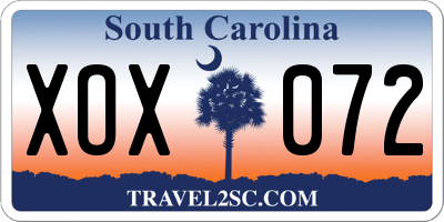 SC license plate XOX072