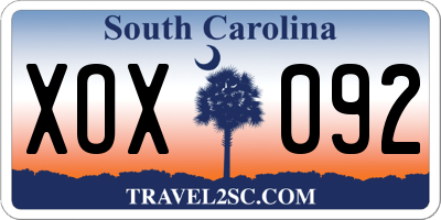 SC license plate XOX092