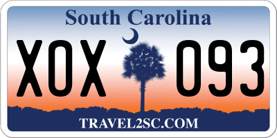 SC license plate XOX093