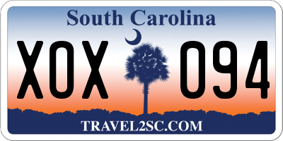 SC license plate XOX094