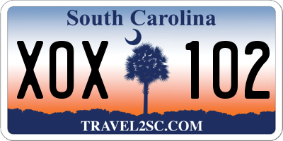 SC license plate XOX102
