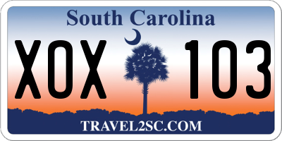 SC license plate XOX103