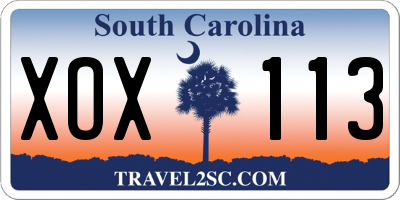 SC license plate XOX113