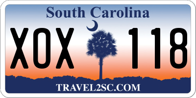 SC license plate XOX118