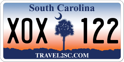 SC license plate XOX122