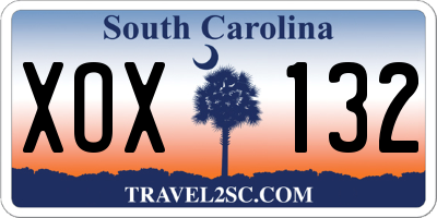 SC license plate XOX132