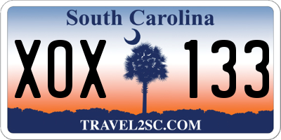 SC license plate XOX133