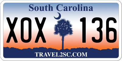 SC license plate XOX136