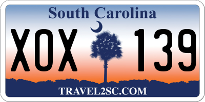 SC license plate XOX139