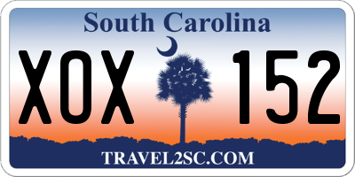 SC license plate XOX152