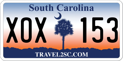 SC license plate XOX153