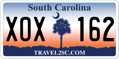 SC license plate XOX162
