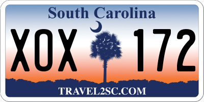 SC license plate XOX172