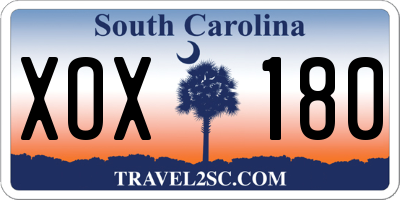 SC license plate XOX180