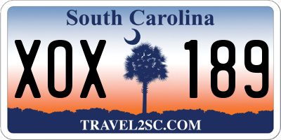 SC license plate XOX189