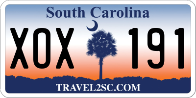 SC license plate XOX191