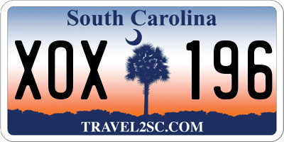 SC license plate XOX196