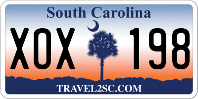 SC license plate XOX198