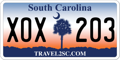 SC license plate XOX203