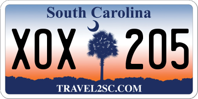 SC license plate XOX205
