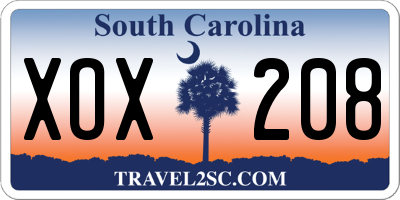 SC license plate XOX208