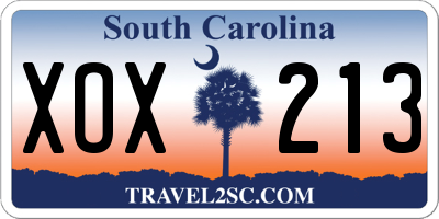 SC license plate XOX213