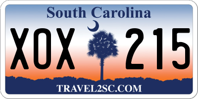 SC license plate XOX215