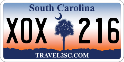 SC license plate XOX216