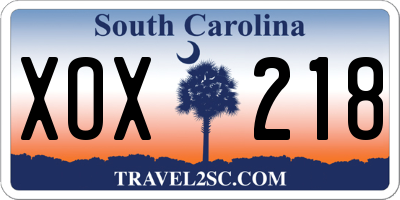 SC license plate XOX218