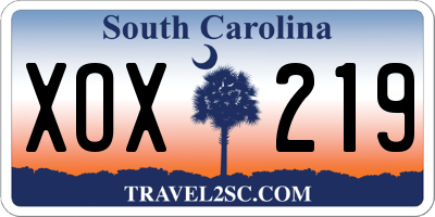 SC license plate XOX219
