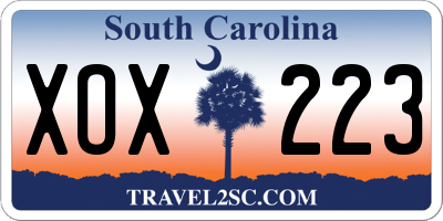 SC license plate XOX223