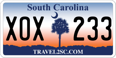 SC license plate XOX233
