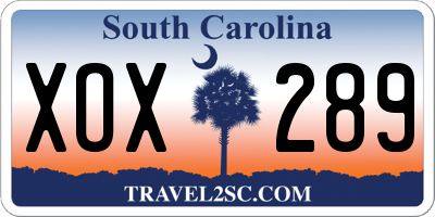 SC license plate XOX289