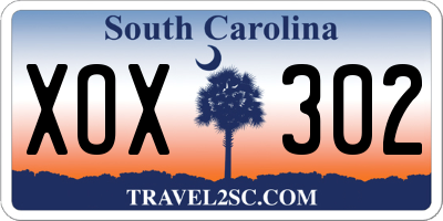 SC license plate XOX302
