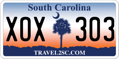 SC license plate XOX303