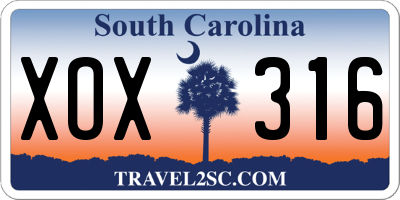 SC license plate XOX316