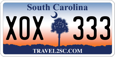 SC license plate XOX333