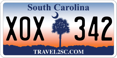 SC license plate XOX342