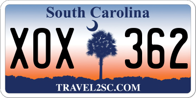 SC license plate XOX362