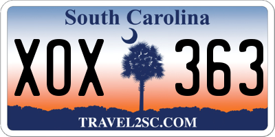 SC license plate XOX363
