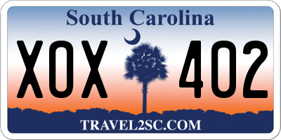 SC license plate XOX402