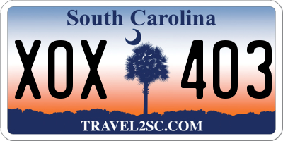 SC license plate XOX403