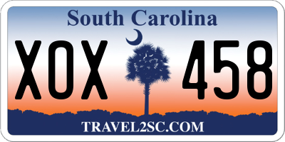 SC license plate XOX458