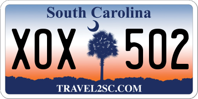 SC license plate XOX502