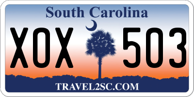 SC license plate XOX503